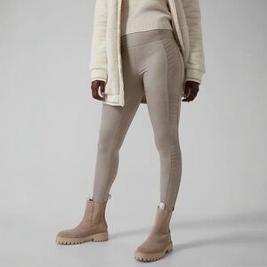 Athleta Delancey Gleam Moto Light Taupe High-Rise Tights Leggings Size M